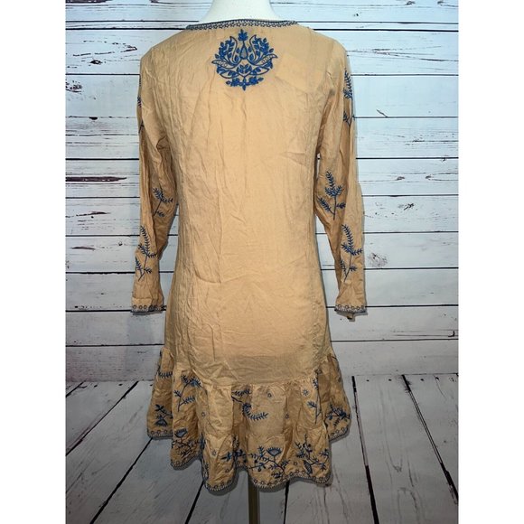 NWT Urban Mangoz‎ Dress Medium Bohemian Boho Hippie Beige Embroidered Sheer - Picture 3 of 9